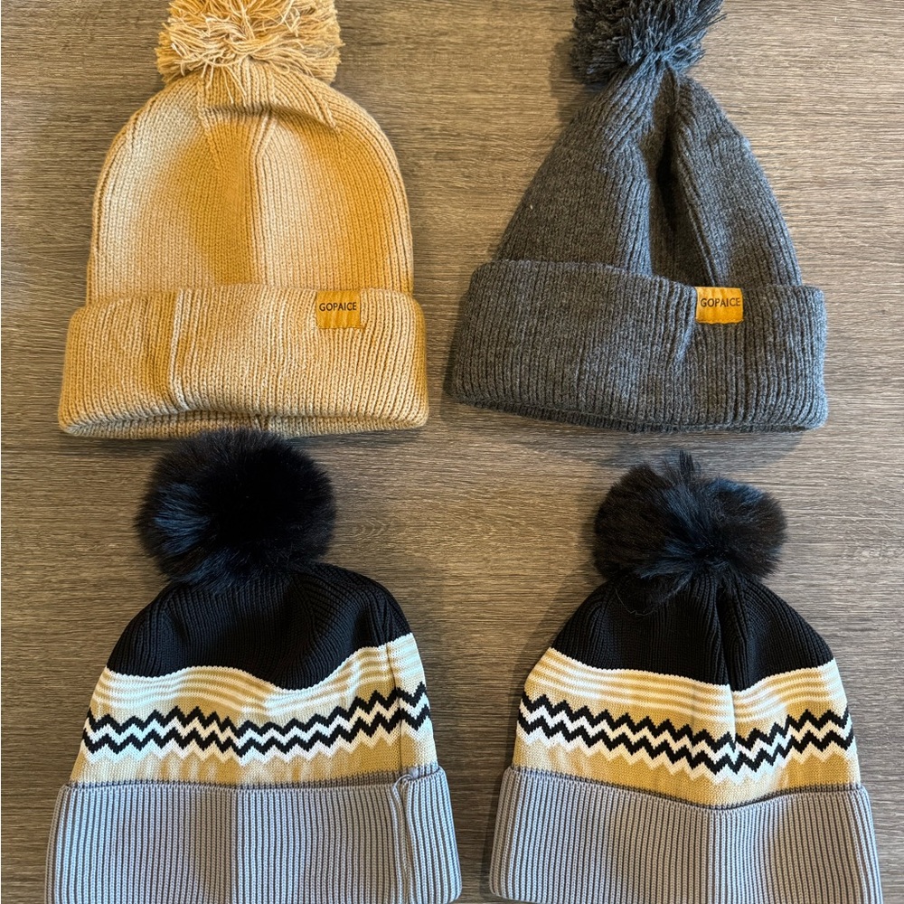 ❄️NEW Bundle of 4 Winter Pom Beanies | Neutral Knit Hats | Cozy & Stylish ❄️